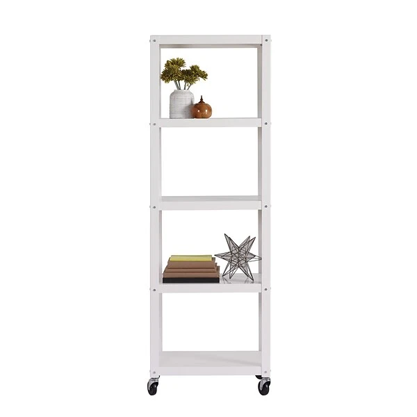 Space Solutions Ready-to-assemble 72-inch High Mobile 5-Shelf Bookcase, White 4 Space Solutions Ready-to-assemble 72-inch High Mobile 5-Shelf Bookcase, White - Image 4