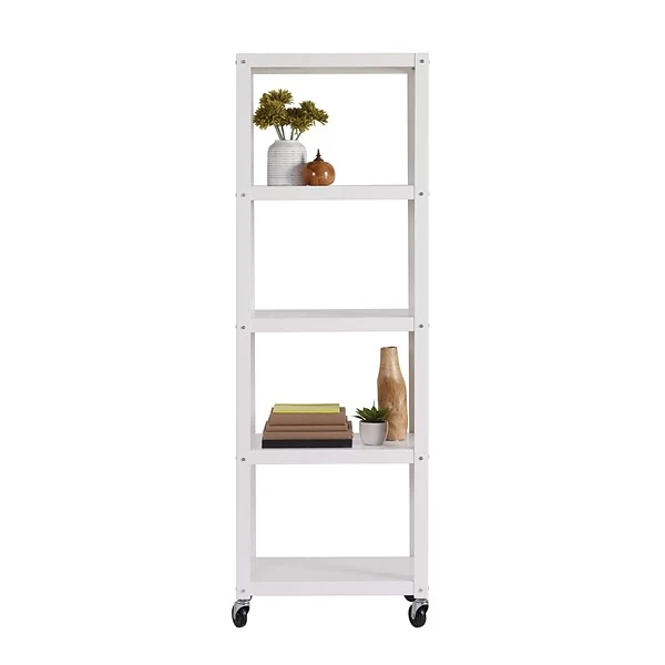 Space Solutions Ready-to-assemble 72-inch High Mobile 5-Shelf Bookcase, White 5 Space Solutions Ready-to-assemble 72-inch High Mobile 5-Shelf Bookcase, White - Image 5