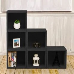 Way Basics 12.8"H X 13.4"W Eco Modular Stackable Storage Cube Modern Cubby Organizer, Black Wood Grain (BS285340320BK) -Popular Furniture sp125992333 s7