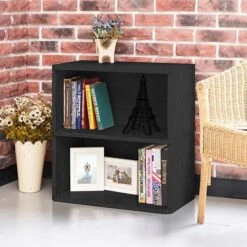 Way Basics 24.7"H Webster 2-Shelf Bookcase Organizer And Modern Eco Storage Shelf Unit, Black Wood Grain (WB-2SHELF-BK) -Popular Furniture sp125994917 s7
