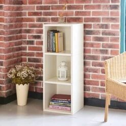 Way Basics 36.8"H Wynwood 3-Cube Narrow Bookcase Organizer And Modern Eco Storage Shelf Unit, White (WB-3CUBE-WE)
