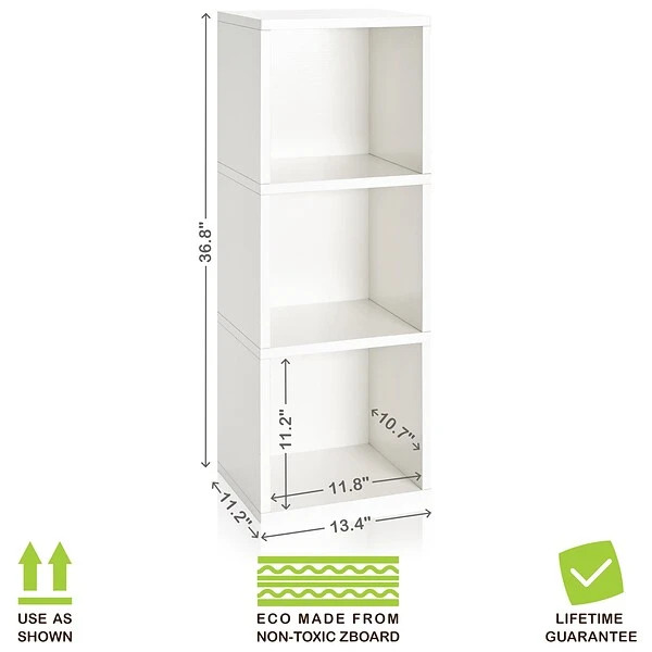 Way Basics 36.8"H Wynwood 3-Cube Narrow Bookcase Organizer And Modern Eco Storage Shelf Unit, White (WB-3CUBE-WE) 2 Way Basics 36.8"H Wynwood 3-Cube Narrow Bookcase Organizer And Modern Eco Storage Shelf Unit, White (WB-3CUBE-WE) - Image 2