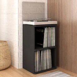 Way Basics 29.1"H 2 Shelf Vinyl Record Storage Cube And LP Record Album Modern Eco Shelf, Black Wood Grain (WB-2LP-BK) -Popular Furniture sp125995079 s7