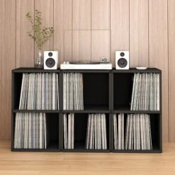 Way Basics 29.1"H 2 Shelf Vinyl Record Storage Cube And LP Record Album Modern Eco Shelf, Black Wood Grain (WB-2LP-BK) -Popular Furniture sp125995080 s7
