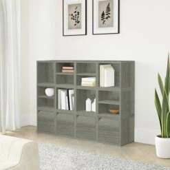 Way Basics 12.6"H X 13.4"W Stackable Modular Connect Eco Storage Cube With Door, Gray Wood Grain (C-DCUBE-GY) -Popular Furniture sp125995127 s7