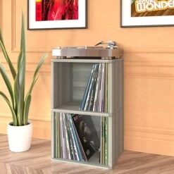 Way Basics 29.1"H 2 Shelf Vinyl Record Storage Cube And LP Record Album Modern Eco Shelf, Gray Wood Grain (WB-2LP-GY) -Popular Furniture sp125995137 s7