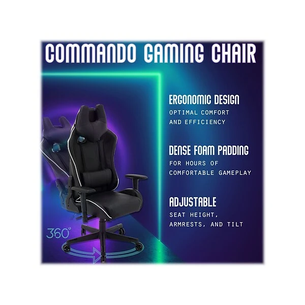Hanover Commando Fabric Ergonomic Racing Gaming Chair, Black/White (HGC0106) 3 Hanover Commando Fabric Ergonomic Racing Gaming Chair, Black/White (HGC0106) - Image 3