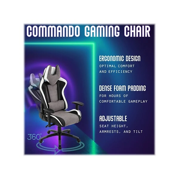 Hanover Commando Fabric Ergonomic Racing Gaming Chair, Black/Gray/White (HGC0107) 4 Hanover Commando Fabric Ergonomic Racing Gaming Chair, Black/Gray/White (HGC0107) - Image 4