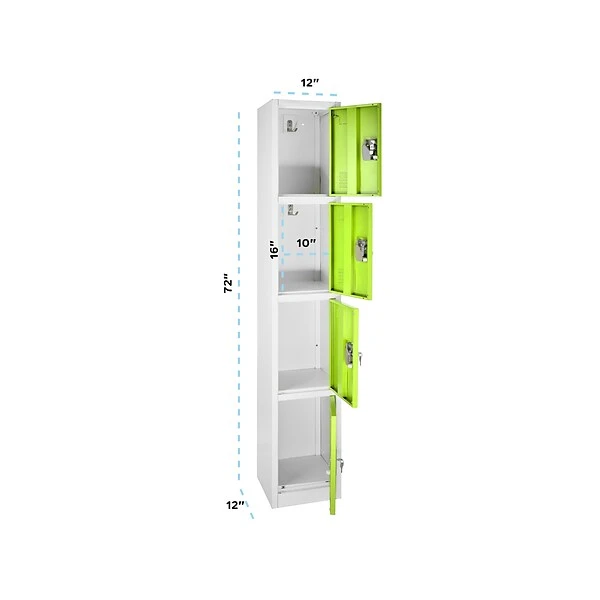 AdirOffice 72" 4-Compartment Steel Tier Key Lock Green Storage Locker (629-204-GRN) 2 AdirOffice 72" 4-Compartment Steel Tier Key Lock Green Storage Locker (629-204-GRN) - Image 2