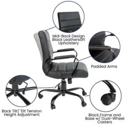 Flash Furniture Whitney Ergonomic LeatherSoft Swivel Mid-Back Executive Office Chair, Black/Black (GO2286MBKBK) 12 Flash Furniture Whitney Ergonomic LeatherSoft Swivel Mid-Back Executive Office Chair, Black/Black (GO2286MBKBK) -Popular Furniture sp133536220 s7