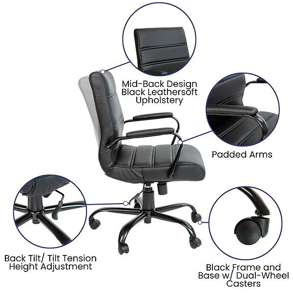 Flash Furniture Whitney Ergonomic LeatherSoft Swivel Mid-Back Executive Office Chair, Black/Black (GO2286MBKBK) 5 Flash Furniture Whitney Ergonomic LeatherSoft Swivel Mid-Back Executive Office Chair, Black/Black (GO2286MBKBK) - Image 5