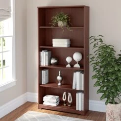 Bush Furniture Cabot 5 Shelf 66"H Bookcase, Harvest Cherry (WC31466-03)