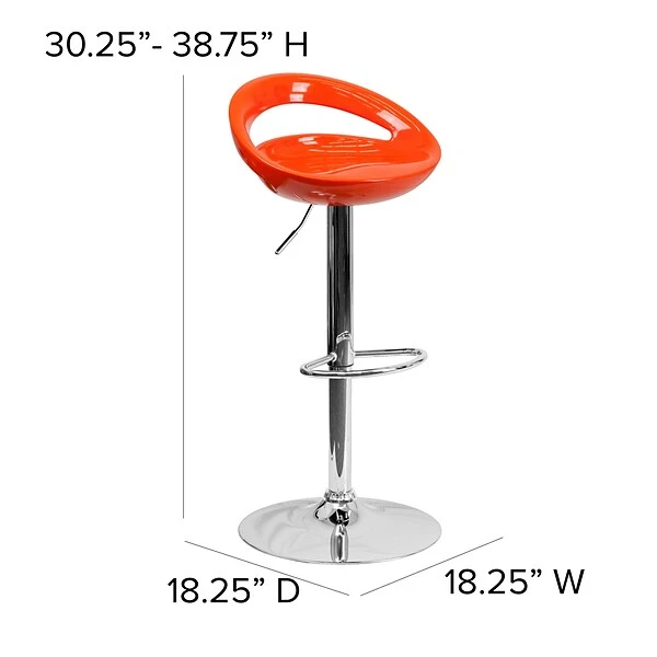 Flash Furniture Contemporary Plastic Adjustable Height Barstool With Back, Orange (CHTC31062ORG) 5 Flash Furniture Contemporary Plastic Adjustable Height Barstool With Back, Orange (CHTC31062ORG) - Image 5