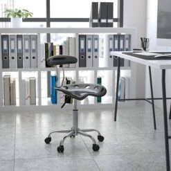 Flash Furniture Elliott Armless Plastic And Chrome Task Office Chair With Tractor Seat, Black And Chrome (LF214BLACK)