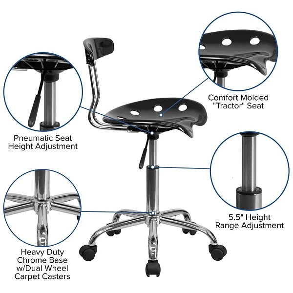 Flash Furniture Elliott Armless Plastic And Chrome Task Office Chair With Tractor Seat, Black And Chrome (LF214BLACK) 5 Flash Furniture Elliott Armless Plastic And Chrome Task Office Chair With Tractor Seat, Black And Chrome (LF214BLACK) - Image 5