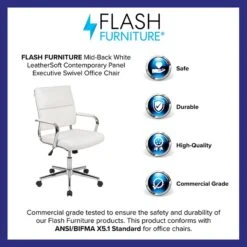 Flash Furniture Hansel LeatherSoft Swivel Mid-Back Executive Office Chair, White (BT20595M2WH) -Popular Furniture sp137090698 s7