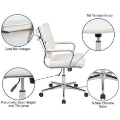 Flash Furniture Hansel LeatherSoft Swivel Mid-Back Executive Office Chair, White (BT20595M2WH) -Popular Furniture sp137090704 s7