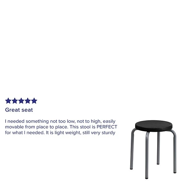 Flash Furniture Stackable Stool With Black Seat And Silver Powder Coated Frame, Black 3 Flash Furniture Stackable Stool With Black Seat And Silver Powder Coated Frame, Black - Image 3