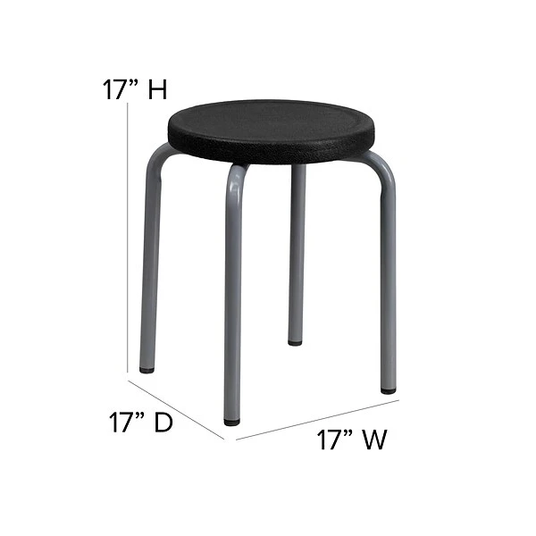 Flash Furniture Stackable Stool With Black Seat And Silver Powder Coated Frame, Black 4 Flash Furniture Stackable Stool With Black Seat And Silver Powder Coated Frame, Black - Image 4