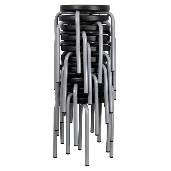 Flash Furniture Stackable Stool With Black Seat And Silver Powder Coated Frame, Black 5 Flash Furniture Stackable Stool With Black Seat And Silver Powder Coated Frame, Black - Image 5