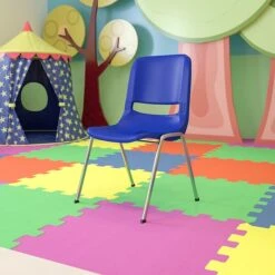 Flash Furniture Hercules Series Molded Plastic Shell Stackable Chair With Chrome Frame, Navy