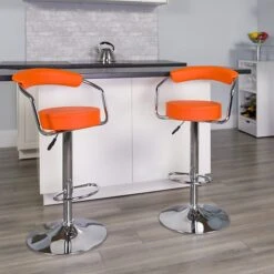 Flash Furniture Contemporary Vinyl Adjustable Height Barstool With Back, Orange, 2-Pieces (2CHTC31060ORGGG)