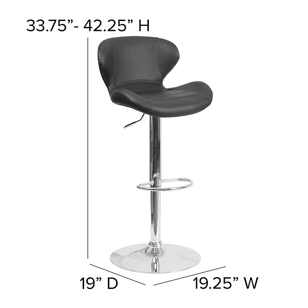 Flash Furniture Contemporary Vinyl Adjustable Height Barstool With Back, Black (CH321BK) 5 Flash Furniture Contemporary Vinyl Adjustable Height Barstool With Back, Black (CH321BK) - Image 5