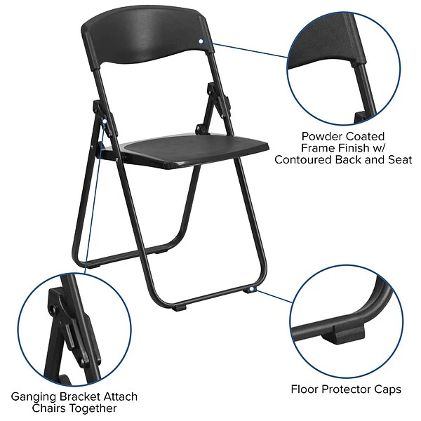 Flash Furniture HERCULES Series Plastic Folding Chair, Black, 2/Pack (2RUTIBLACK) 4 Flash Furniture HERCULES Series Plastic Folding Chair, Black, 2/Pack (2RUTIBLACK) - Image 4