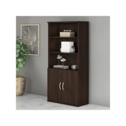 Bush Business Furniture Studio C Tall 5 Shelf Bookcase With Doors, Black Walnut (STC015BW)