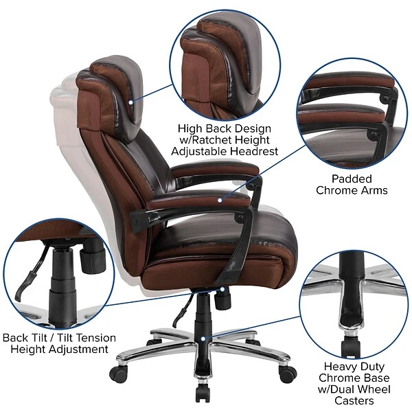 Flash Furniture Hercules Series Ergonomic LeatherSoft Swivel Big & Tall Executive Office Chair, Brown (GO2223BN) 5 Flash Furniture Hercules Series Ergonomic LeatherSoft Swivel Big & Tall Executive Office Chair, Brown (GO2223BN) - Image 5