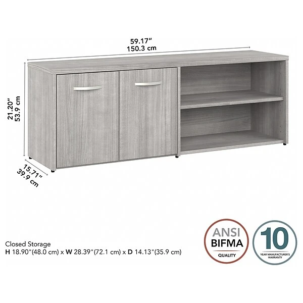 Bush Business Furniture Hybrid 21" Low Storage Cabinet With Doors And 6 Shelves, Platinum Gray (HYS160PG-Z) 3 Bush Business Furniture Hybrid 21" Low Storage Cabinet With Doors And 6 Shelves, Platinum Gray (HYS160PG-Z) - Image 3