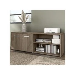 Bush Business Furniture Hybrid 21" Low Storage Cabinet With Doors And Shelves, Modern Hickory (HYS160MH-Z)