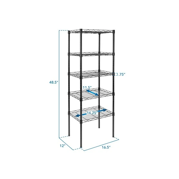 Mount-It! 5-Tier Metal Shelving Unit, 17", Black (MI-7861) 1 Mount-It! 5-Tier Metal Shelving Unit, 17", Black (MI-7861)