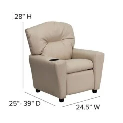 Flash Furniture Contemporary Vinyl Kids Recliner W/Cup Holder; Beige -Popular Furniture sp154570542 s7