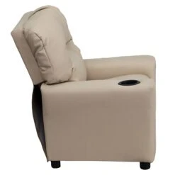 Flash Furniture Contemporary Vinyl Kids Recliner W/Cup Holder; Beige -Popular Furniture sp154570545 s7