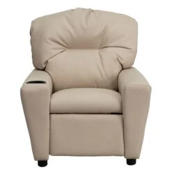 Flash Furniture Contemporary Vinyl Kids Recliner W/Cup Holder; Beige -Popular Furniture sp154570546 s7