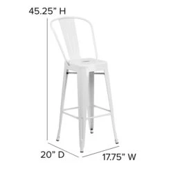 Flash Furniture Contemporary Metal Restaurant Barstool, White (CH3132030GBWH) -Popular Furniture sp154582809 s7