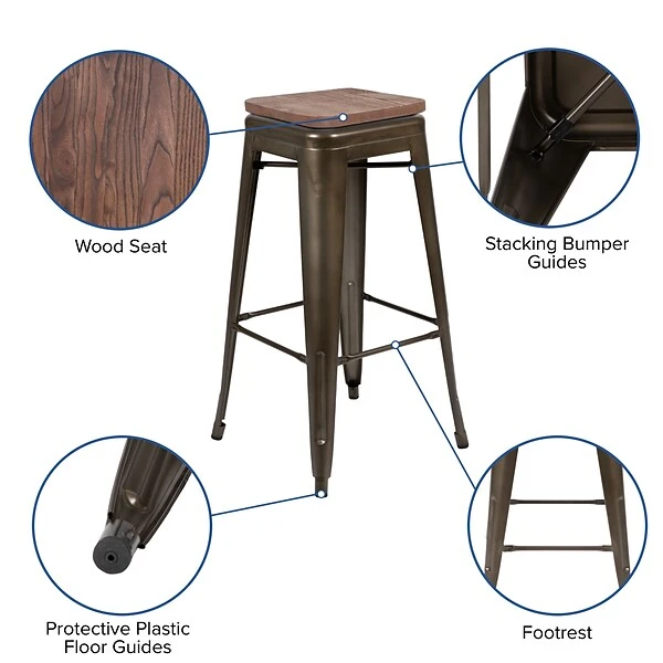 Flash Furniture Metal 30" High Indoor Bar Stool, Gun Metal Gray, 4-Pieces (4ET31320W30GNR) 5 Flash Furniture Metal 30" High Indoor Bar Stool, Gun Metal Gray, 4-Pieces (4ET31320W30GNR) - Image 5