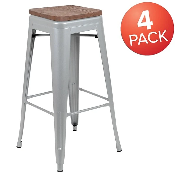 Flash Furniture Metal 30" High Indoor Bar Stool, Silver, 4-Pieces (4ET31320W30SVR) 2 Flash Furniture Metal 30" High Indoor Bar Stool, Silver, 4-Pieces (4ET31320W30SVR) - Image 2