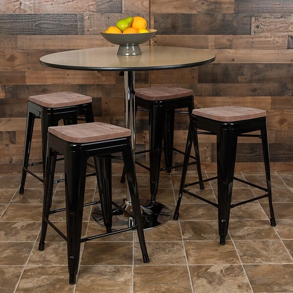 Flash Furniture Metal 24" High Counter-Height Bar Stool, Black, 4-Pieces (4ET31320W24BKR) 1 Flash Furniture Metal 24" High Counter-Height Bar Stool, Black, 4-Pieces (4ET31320W24BKR)