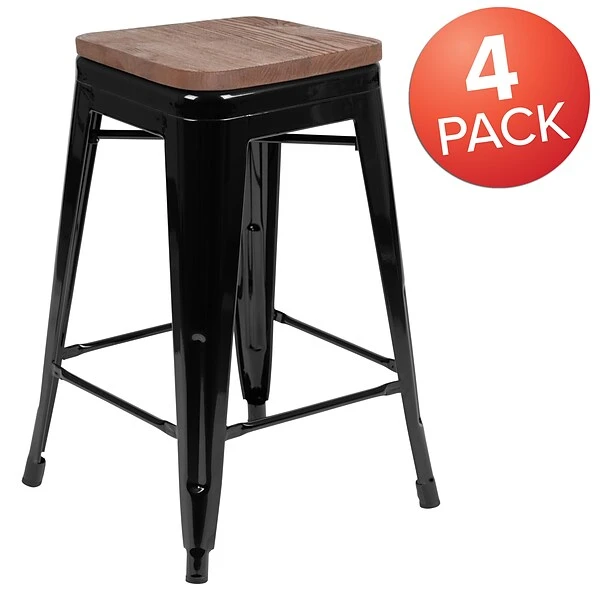 Flash Furniture Metal 24" High Counter-Height Bar Stool, Black, 4-Pieces (4ET31320W24BKR) 2 Flash Furniture Metal 24" High Counter-Height Bar Stool, Black, 4-Pieces (4ET31320W24BKR) - Image 2