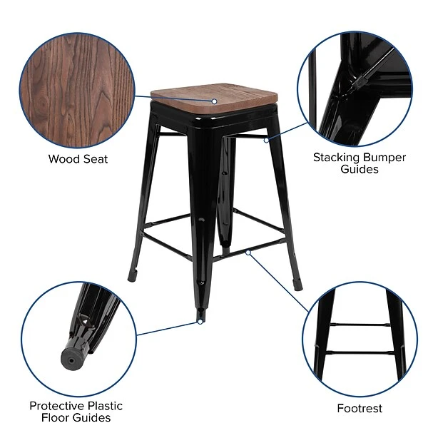 Flash Furniture Metal 24" High Counter-Height Bar Stool, Black, 4-Pieces (4ET31320W24BKR) 4 Flash Furniture Metal 24" High Counter-Height Bar Stool, Black, 4-Pieces (4ET31320W24BKR) - Image 4