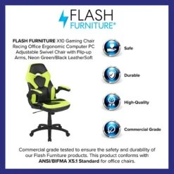 Flash Furniture X10 Ergonomic LeatherSoft Swivel Gaming Chair, Neon Green/Black (CH00095GN) -Popular Furniture sp155711497 s7