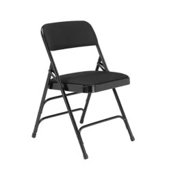NPS 2300 Series Fabric Padded Triple Brace Double Hinge Premium Folding Chairs, Midnight Black/Black, 4 Pack (2310/4)