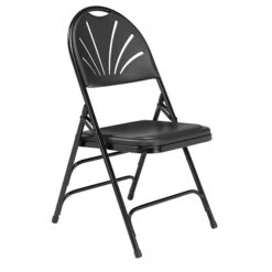 NPS 1100 Series Polyfold Fan Back Triple Brace Double Hinge Folding Chairs, Black/Black, 4/Pack (1110/4)