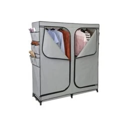 Honey-Can-Do 64" X 60" Portable Wardrobe Closet With Side Pockets, Gray/Black Steel/Polyester (WRD-09197)