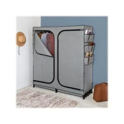 Honey-Can-Do 64" X 60" Portable Wardrobe Closet With Side Pockets, Gray/Black Steel/Polyester (WRD-09197) -Popular Furniture sp162782948 s7