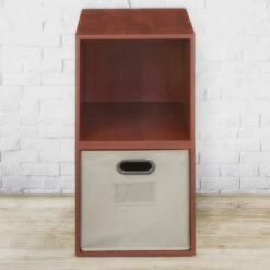 Niche Cubo 28"H X 13"W X 13.25"D 2-Cube Storage Set With 1 Canvas Tote Bin Warm Cherry (PC2PKWC1TOTE) -Popular Furniture sp180106367 s7