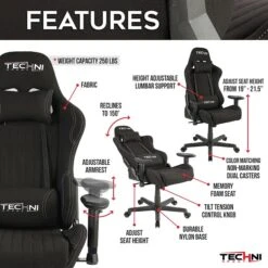 Techni Sport TS-F44 Fabric Ergonomic High Back Video Gaming Chair, Black (RTA-TSF44-BK) -Popular Furniture sp21519115 s7