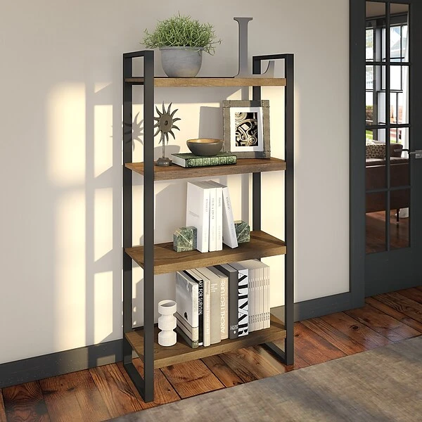 Bush Furniture Latitude 4 Shelf Etagere Bookcase, Rustic Brown Embossed (LAB130RB-03) 1 Bush Furniture Latitude 4 Shelf Etagere Bookcase, Rustic Brown Embossed (LAB130RB-03)